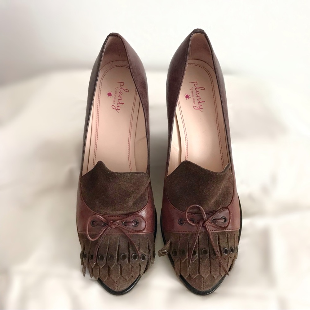 Brown Leather Block Heels Pumps Fall